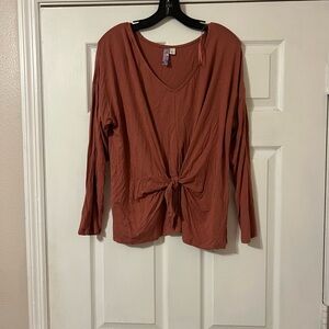 Rust V-Neck Tie-Front Top
